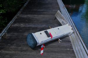 Vandalised water and electricity point on pontoon