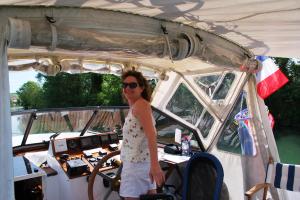 Kate steering the boat