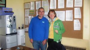 Nuala with Eric in his office- note the excellent coffee machine