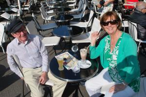Nuala enjoys her well earned ice cream in a Strasbourg cafe