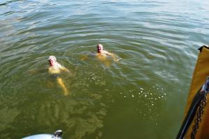 Uwe and Adrian go for swim off the back of the boat