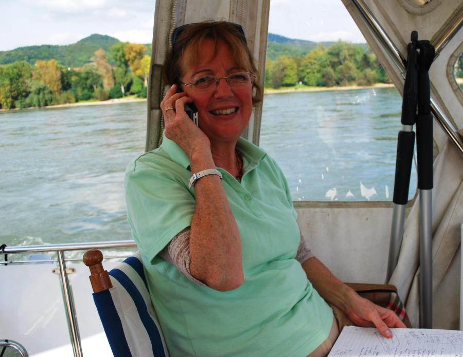 Nuala ringing ahead to book the berth