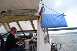 Our home made blue board- not correct but I think better to communicate with the barge captains