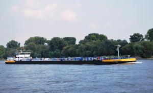 Barge called Adrian going up stream with us