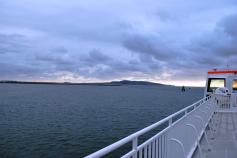 Leaving Dublin Port- our house on the left hand side of the harbour