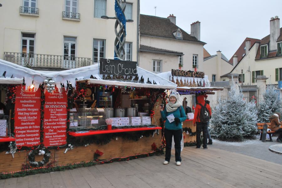 Nuala drinking hot cholocate at Christmas stall