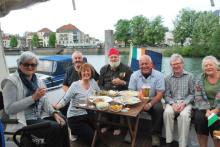 Group of friends about our boat in Meaux