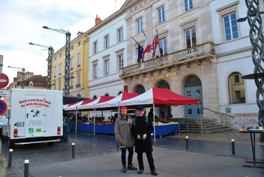 Marc and Adrian in front of Hotel de Ville in Chalon