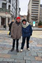 Nuala and Marc follow the Owl Trail -brass plates in the pavement