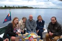 l/r Shelly, Cillian,Helen,, Pat, Nuala, Matthais on River Shannon in Ireland